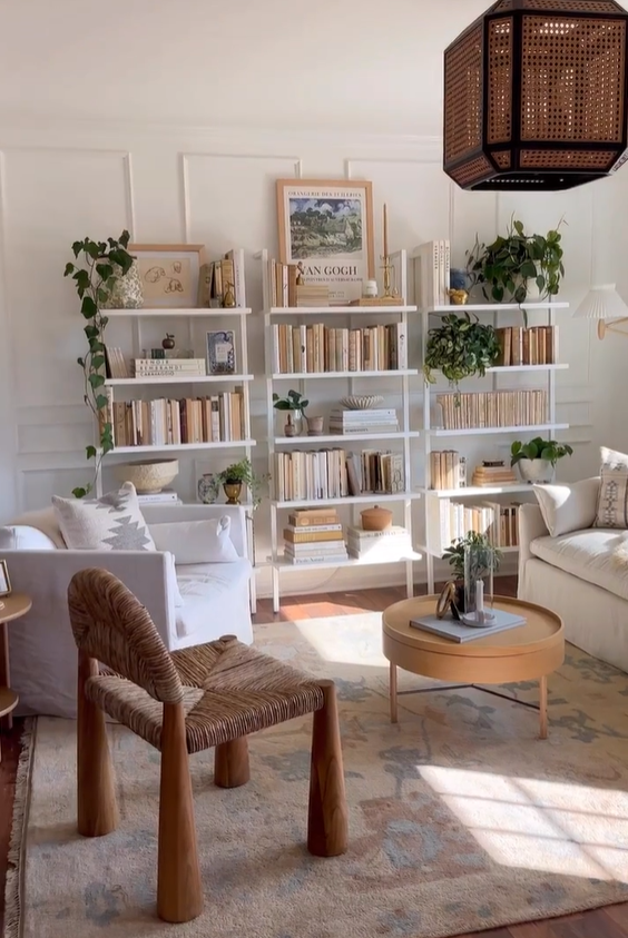 salon con estanterías